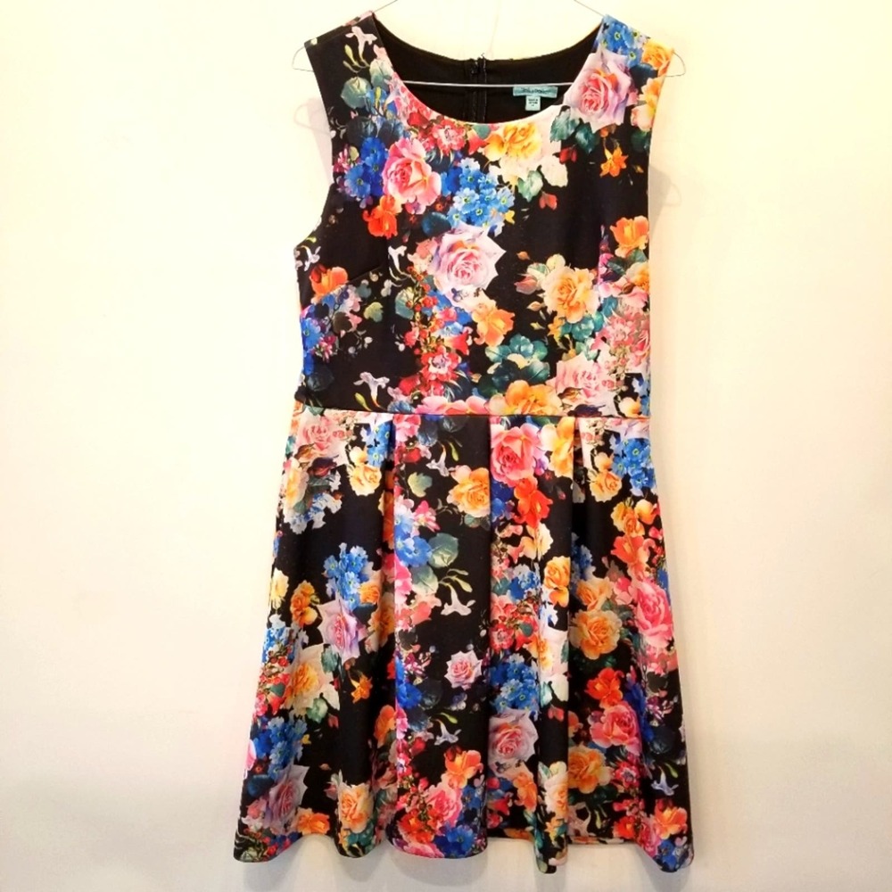 Floral Fit & Flare Dress - Black Multi